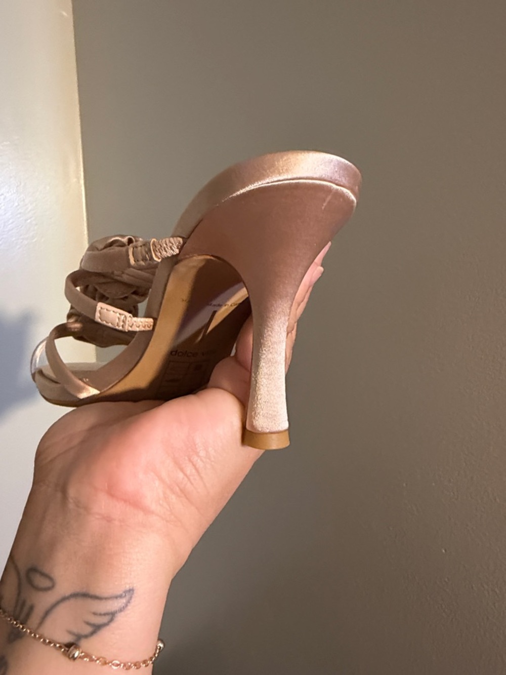 Rosette Slide Mid-Heel Sandal in Rose Gold - Picture 5 of 8